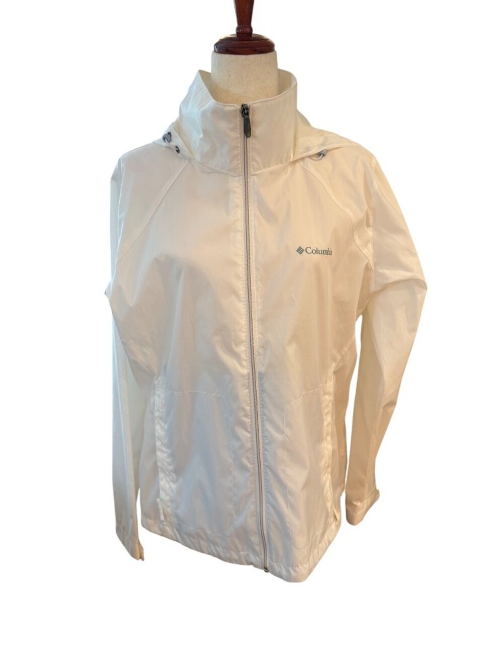 Columbia Womens White Lightweight Hooded Jacket XL Zip Front Windbreaker Rain